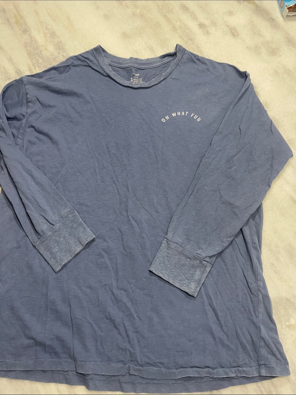 aerie Blue Long-Sleeve Tee with "Oh What Fun" Chest Graphic